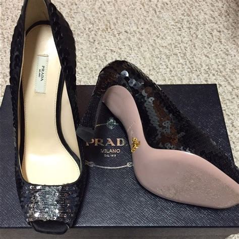 prada black open toe with silver heels|Prada shoes with heels.